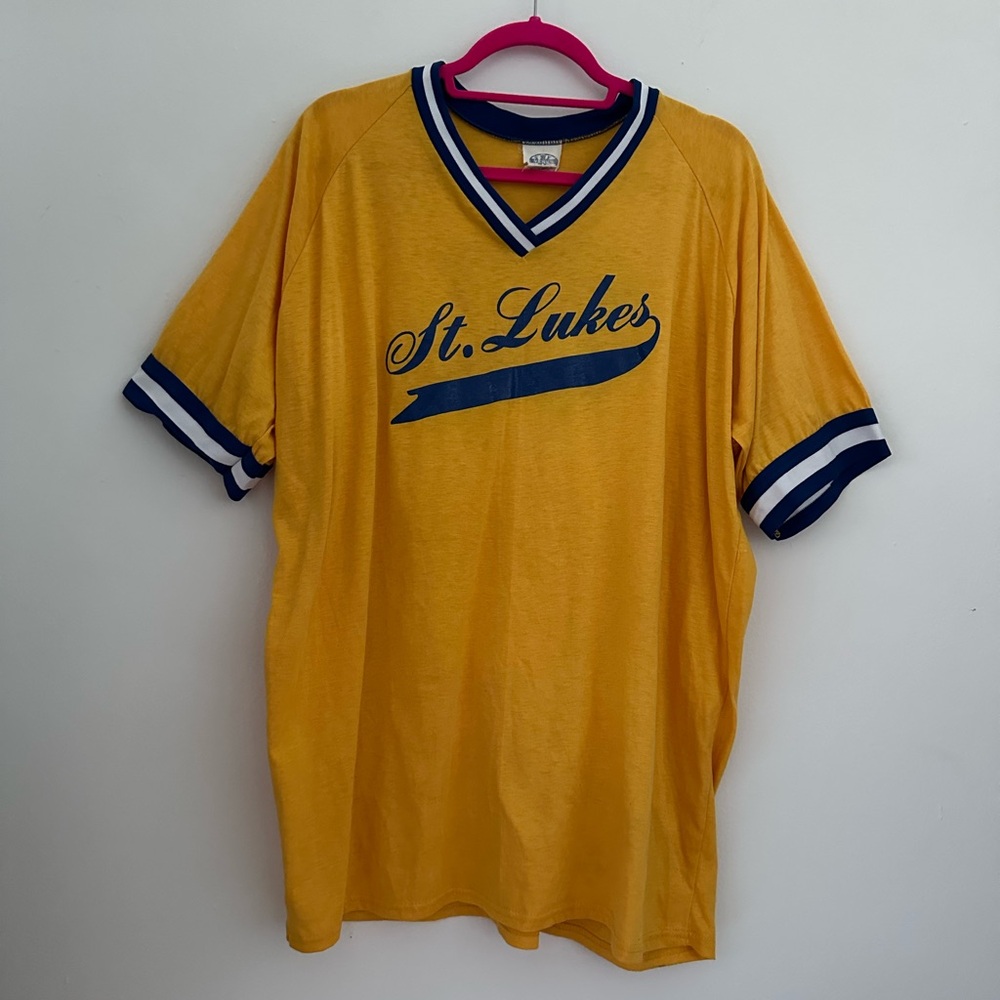 Vintage St. Luke’s Yellow and Blue Baseball Softball Jersey Size XXL